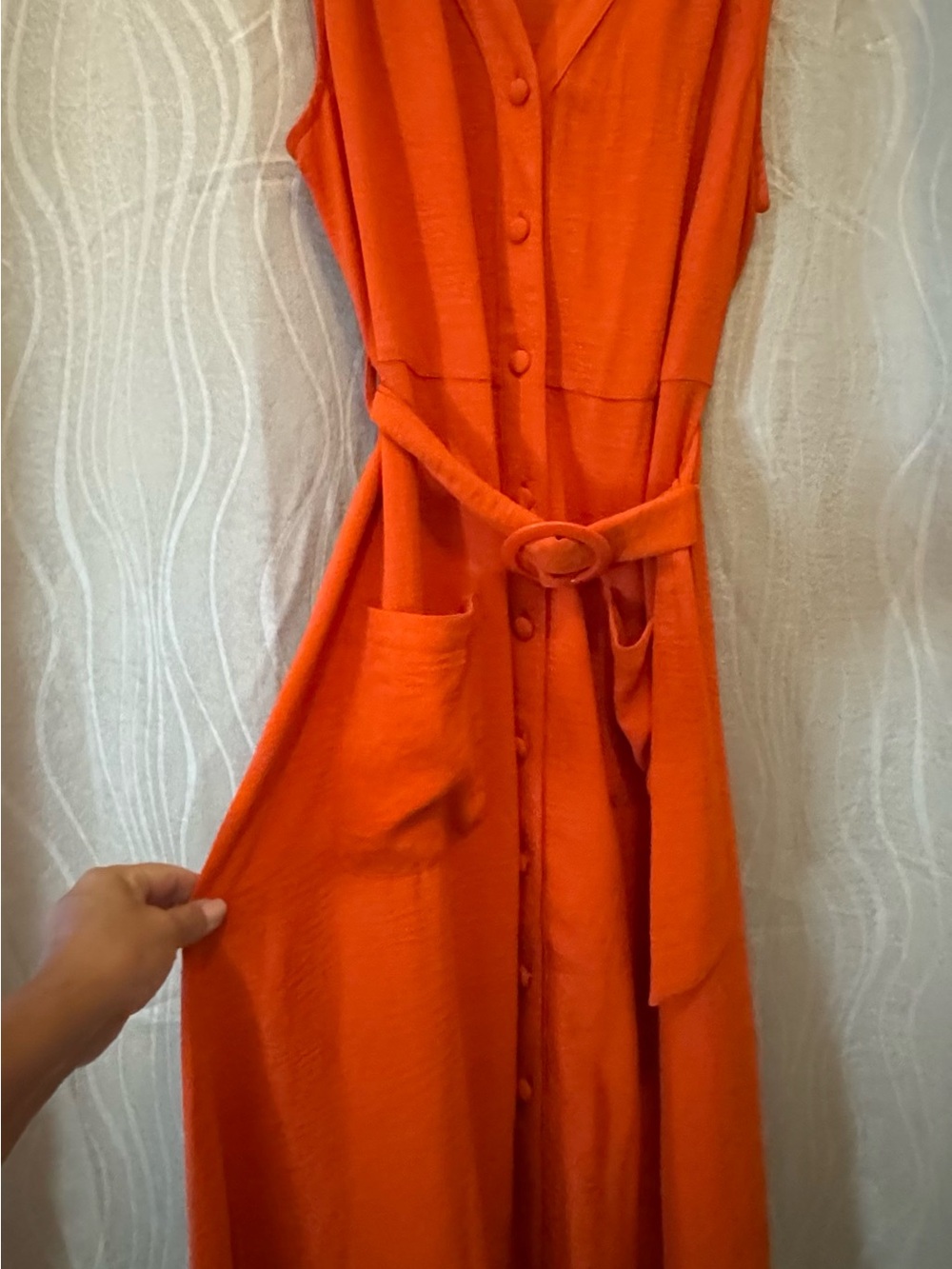Sharagano Bright Orange Button-Front Maxi Dress with Belt